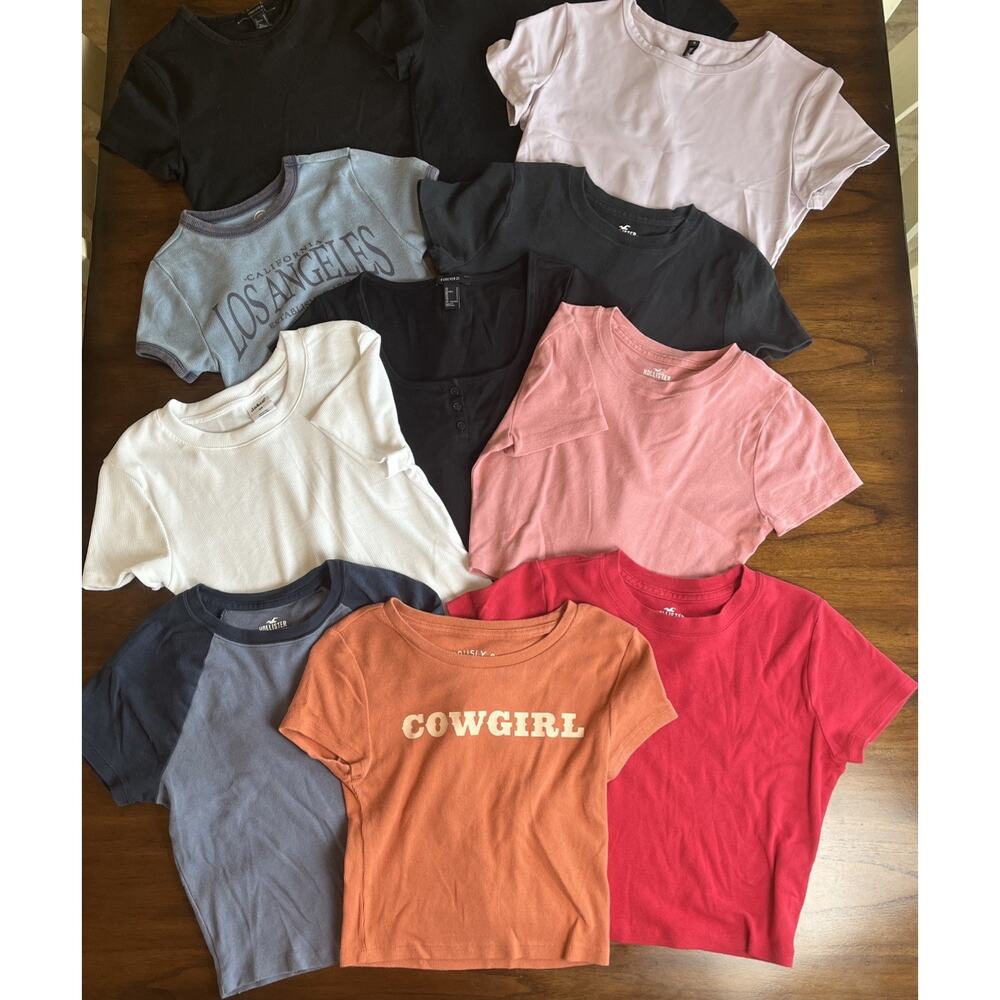 Lot Of 11 Juniors Crop Short Sleeve Shirts Neautral Colors Mixed Brands Sz Small